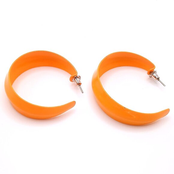 Vintage Earrings Orange Acrylic Crescent Hoop Pierced Ear Earrings 1.75" Length - Picture 2 of 8